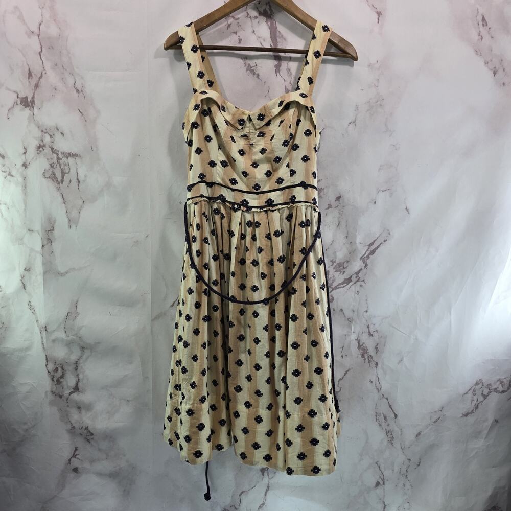 Anthropologie Dress Womens 4 Small Pin Up Embroidered Ikat Maeve Navy De Chelly